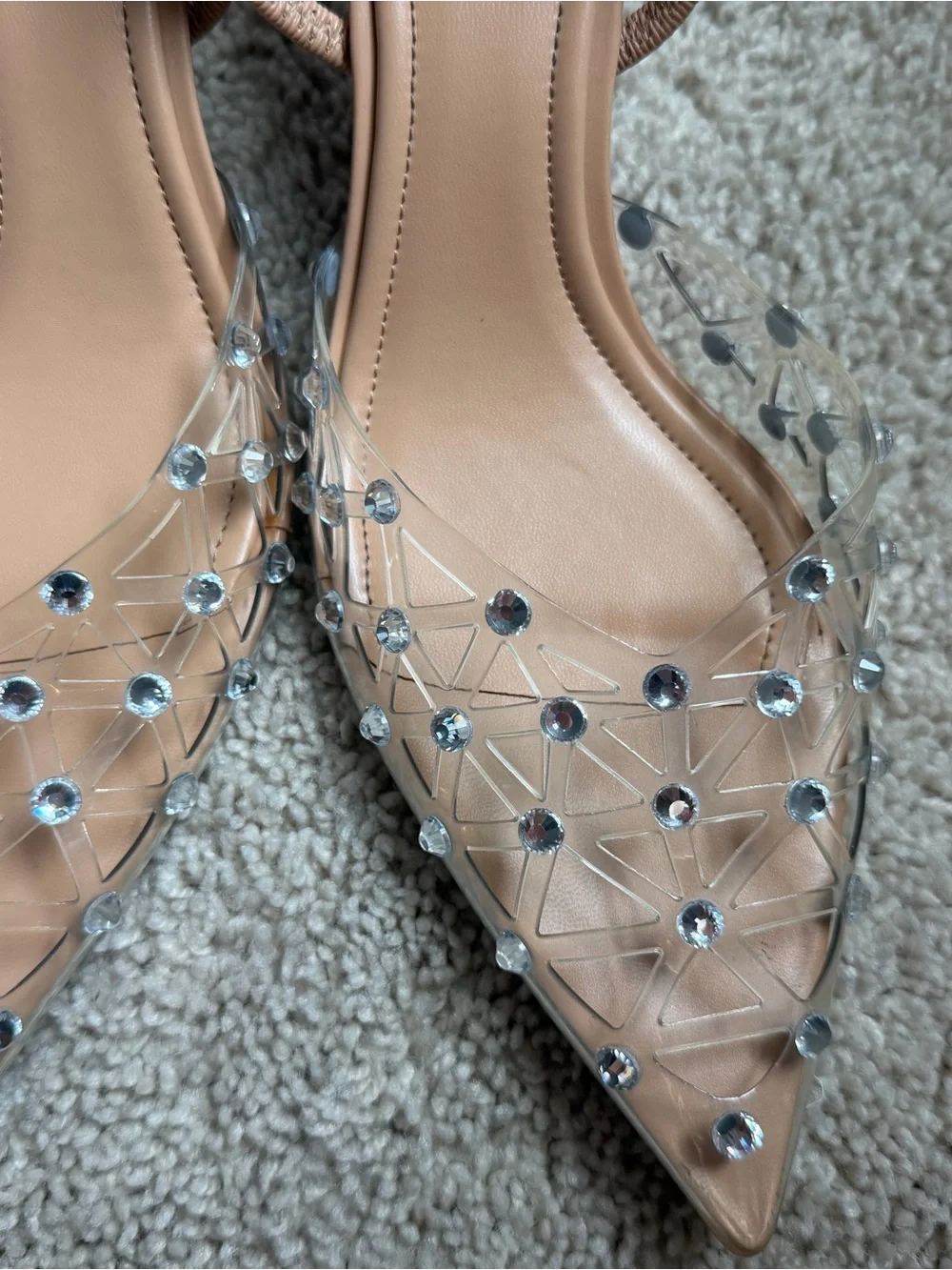 ZARA RHINESTONE HEELED SLINGBACKS BEIGE
